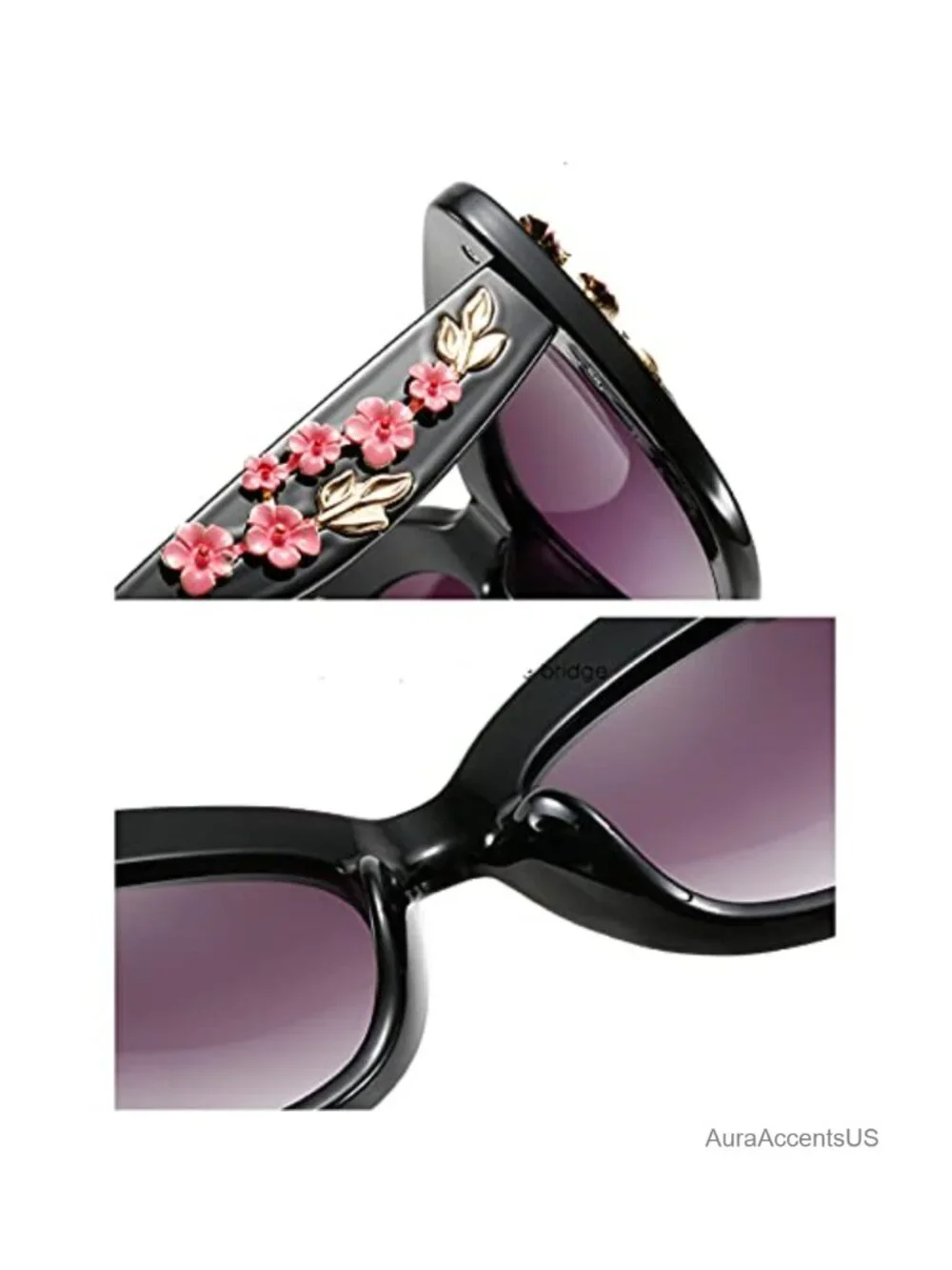 Oversized Cat Eye Sunglasses Gradient Floral Half Frame Retro UV Protection